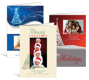 5.50" x 7.875" Folded Decorated Tree Christmas Cards with Photo - family style