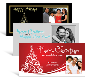 8" x 4" Decorated Tree Christmas Cards with photo - family style