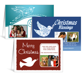 7.875" x 5.50" Folded Doves Christmas Cards with Photo - family style