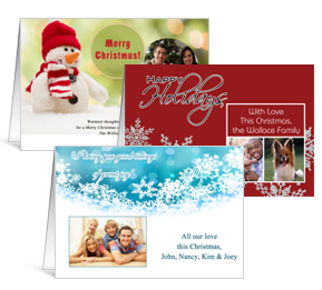 7.875" x 5.50" Folded Frosty and Snow Christmas Cards with Photo - family style