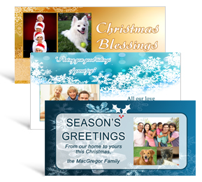 8" x 4" Frosty and Snow Christmas cards with photo - family style
