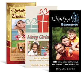 4" x 8" Presents, Ribbons and Bows Christmas cards with photo - family style