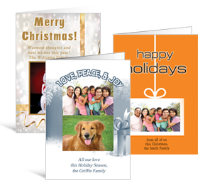 5.50" x 7.875" Folded Presents, Ribbons and Bows Christmas Cards with Photo - family style