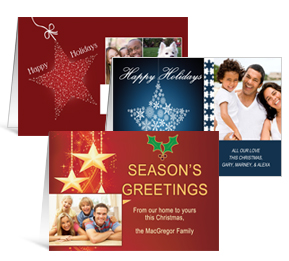 7.875" x 5.50" Folded Shining Stars Christmas Cards with Photo - family style