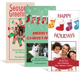 4" x 8" Stockings Christmas Cards with photo - family style