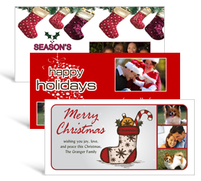 8" x 4" Stockings Christmas Cards with photo - family style