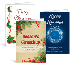 5.50" x 7.875" Folded Wreaths, Holly Berries and Mistletoe Holiday Greeting Cards - Business Style