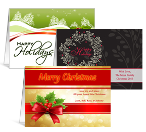 7.875" x 5.50" Folded Wreaths, Holly Berries and Mistletoe Holiday Greeting Cards - Business Style