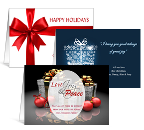 7.875" x 5.50" Folded Presents, Ribbons and Bows Holiday Greeting Cards - Business Style