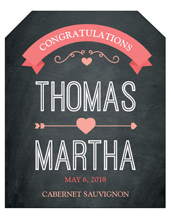 Hearts of Love Chalkboard Style Wine Wedding Labels