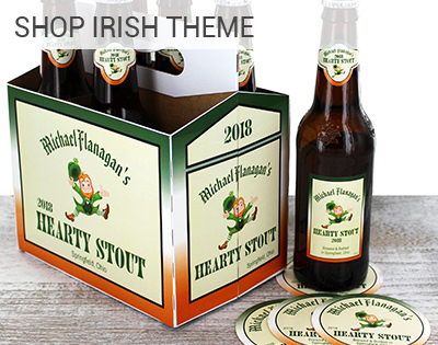 st Patrick's day labels, coaster and beer bottle carrier
