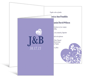 Hearts Custom half folded wedding invitations, DIY invites cards 5 x 7.875