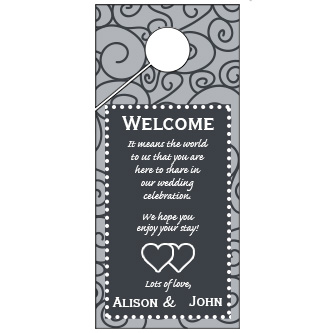 Black and White Swirl Pattern Wedding Door Hanger 4x9