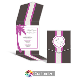 Caribbean Beach 5.25 x 7.25 Vertical Gate-Fold Wedding Invitation