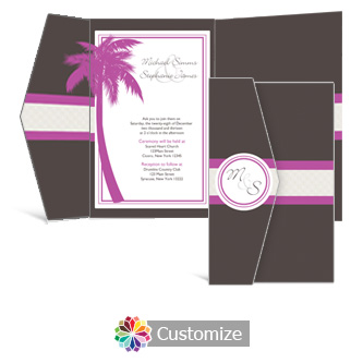 Caribbean Beach 5 w x 7.875 Double Folded Wedding Invitation