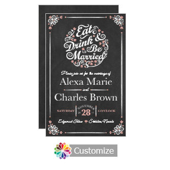 Eat-Drink-Be-Married Chalkboard Flat Wedding Invitation Card 5 x 7.875