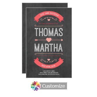 Custom Chalkboard Banner Hearts Wedding Invitation Bridal Shower Hearts Of Love Chalkboard Style Flat Wedding Invitation Card 5 X 7 875