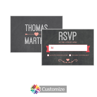 Hearts of Love Chalkboard Style 5 x 3.5 RSVP Enclosure Card - Reception