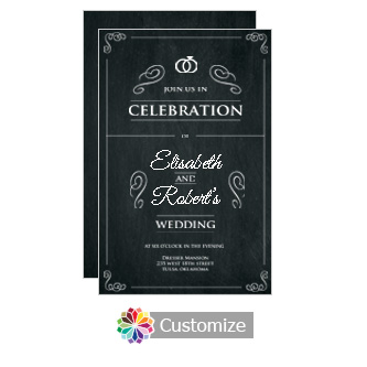Rings of Love Chalkboard Flat Wedding Invitation Card 5 x 7.875 