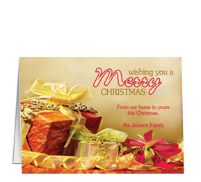 Christmas Card w-Envelope 7.875" x 5.50" Curly Ribbon Presents Ribbon Bows Business Style