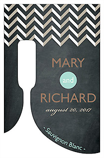 Customized Chalkboard Chevron Bottom's Up Rectangle Wine Wedding Label