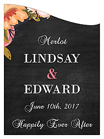 Customized Floral Chalkboard Curved Rectangle Wine Wedding Label