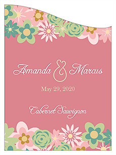 Customized Infinity Floral Wreath Curved Rectangle Wine Wedding Label