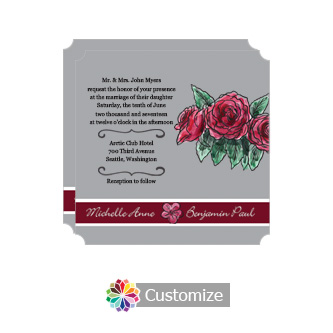 Elegant Floral Sweet Botanical Rose Square Wedding Invitation 5.875 x 5.875