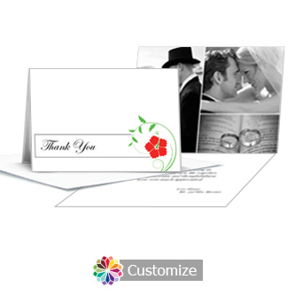 Floral Wedding Thank You Card With Photo and Custom Greeting