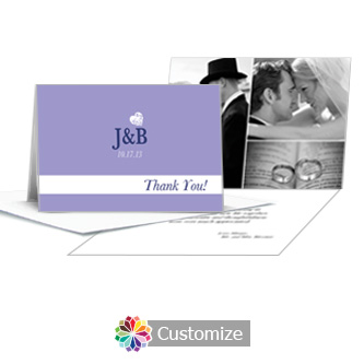 Hearts Wedding Thank You Card With Photo and Custom Greeting