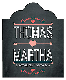 Hearts of Love Chalkboard Style Scalloped Vertical Big Rectangle Wedding Label