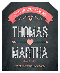 Hearts of Love Chalkboard Style Wine Wedding Label