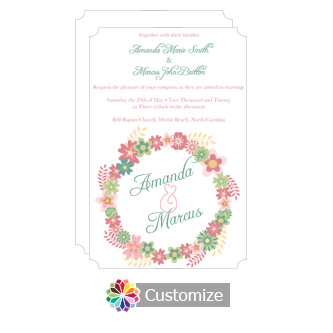 Elegant Floral Infinity Floral Wreath Wedding Invitation Card 5 x 7.875