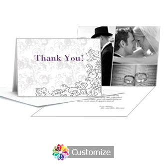 Iron Vine Wedding Thank You Card With Photo and Custom Greeting