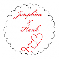 Love Swirly Scalloped Circle Wedding Hang Tag