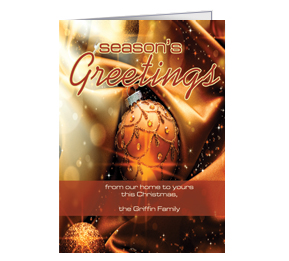 Christmas Card w-Envelope 5.50" x 7.875" Metallic Season�s Greetings Ornaments Business Style