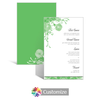 Floral Vines 5 x 7.875 Rectangle Flat Wedding Menu