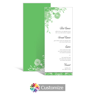 Floral Vines 3.625 x 8.875 Tea-Length Wedding Menu