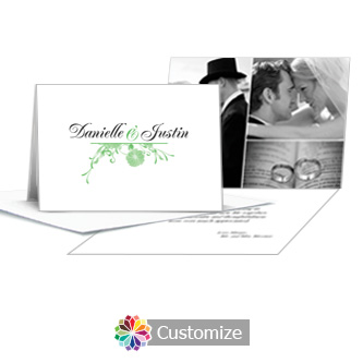 Floral Vines Wedding Thank You Card With Photo and Custom Greeting