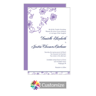 Lilac Flowers 5 x 7.875 Flat Card Wedding Invitation
