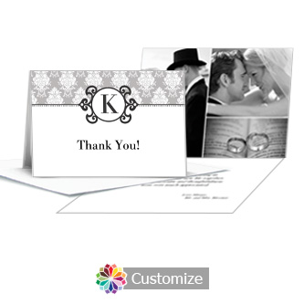 Monogram Wedding Thank You Card With Photo and Custom Greeting