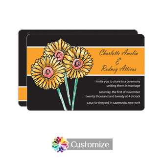 Rounded Floral Summer Floral Trio Flat Wedding Invitation Card 5 x 7.875