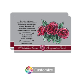 Rounded Floral Sweet Botanical Rose Flat Wedding Invitation Card 5 x 7.875