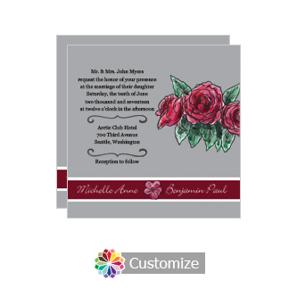 Floral Sweet Botanical Rose Square Wedding Invitation 5.875 x 5.875
