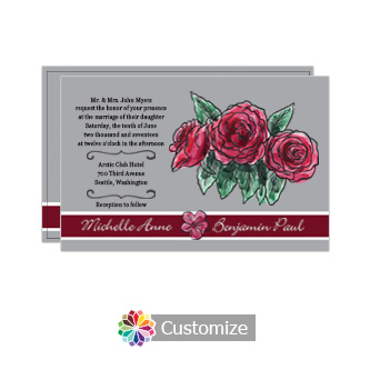Floral Sweet Botanical Rose Flat Wedding Invitation Card 5 x 7.875