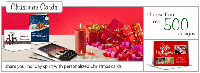 Personalized Christmas and Holiday Cards - cards for Christmas, custom Christmas cards, Christmas cards with personalized text, font style, hundreds of colors to choose from and Live Preview at Wholesale Pricing