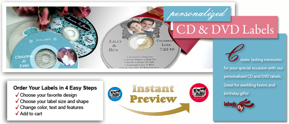 Personalized CD DVD Labels, All CD DVD Labels, custom anniversary CD and DVD labels personalized with your photo and text