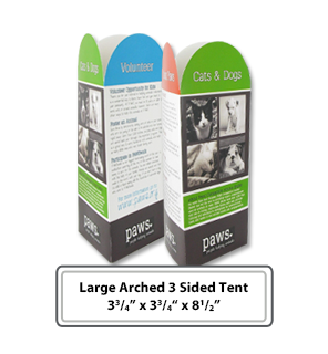 3 side Arched Table Tents with custom images